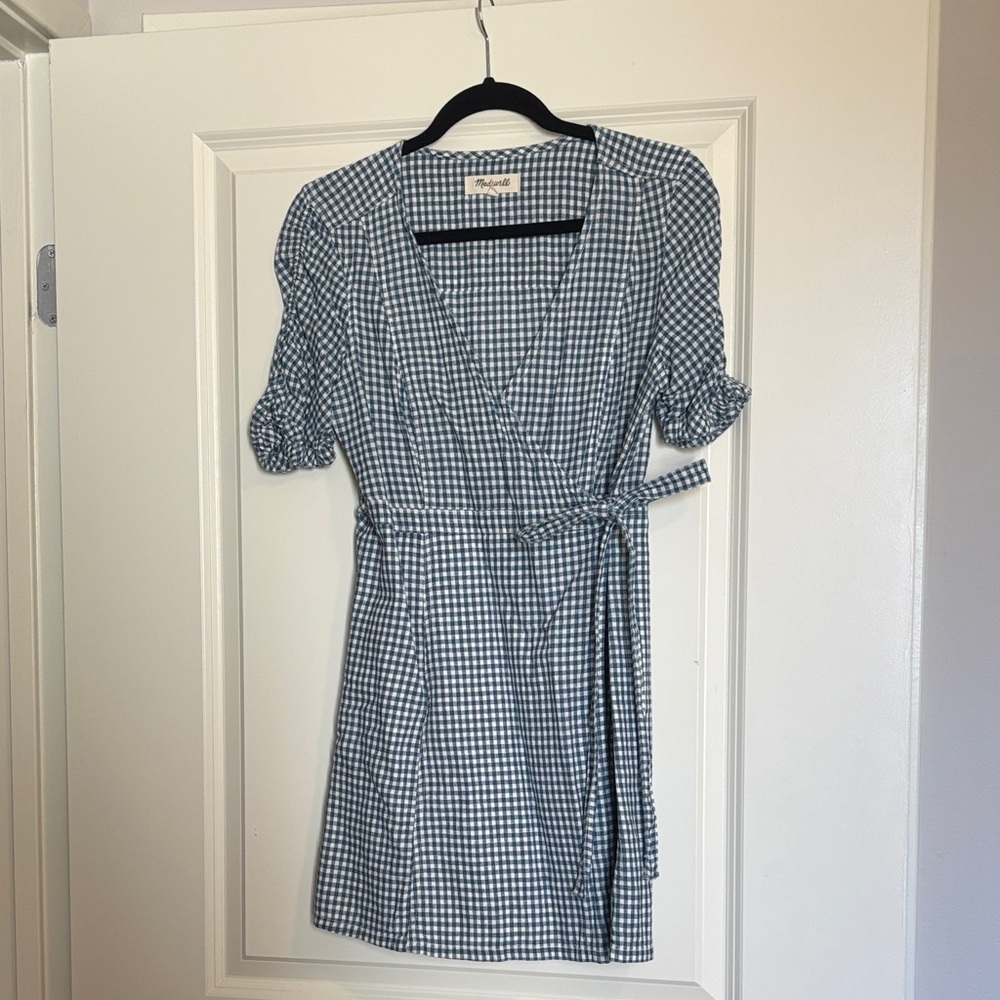 Like New Madewell Navy Checkered Wrap Dress
